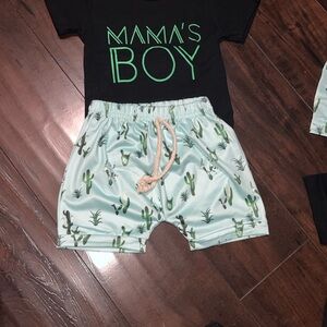 Green and Black Relaxed Fit Matching Shorts Set